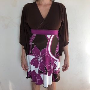 Autumn Teneyl Kimono Dress M in Purple White Brown